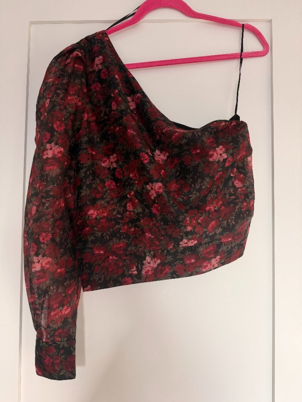 Good American Moody Floral Print One-Shoulder Top, Size 2 (Medium)